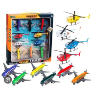 Metal Oyuncak Helikopter ve Uçak Seti - 10 Parça Çek-Bırak Özellikli (Çok Renkli)