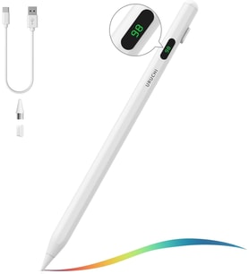 Aktif Stylus Kalem, iPad, iPhone ve Android Tabletler ile Uyumlu, LED Pil Göstergeli, USB-C Şarjlı, Bluetooth Gerektirmez, Hassas Kapasitif Dokunmatik Kalem, Beyaz