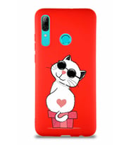 Huawei P Smart 2019 Soft Premier Kapak Coolcat Tasarımlı Silikon Kılıf - Kırmızı (Şeffaf)