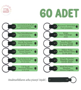 Ramazan Bayramında Verilebilir, 60'lı Set, Kişiselleştirilebilir Hatıra Anahtarlık, F Yeşil & Syh (Fıstık Yeşili)