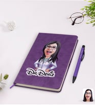 BK Gift Kişiye Özel Kadın Doktor Karikatürlü Mor Termo Deri Defter Kalem Seti Model 1