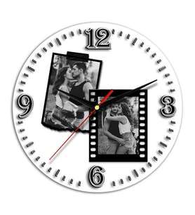 Siyah Beyaz Tasarımlı 2 Fotoğraf Baskılı Duvar Saati