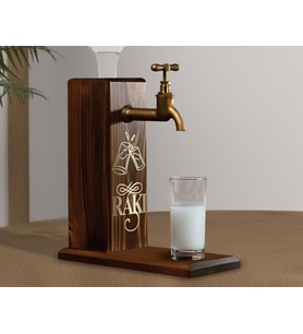 BK Gift Aynalı Altın Kabartma Musluklu Doğal Ceviz Ahşap Rakı Standı, Home Bar, İçecek Dispenseri, Ahşap İçecek Çeşmesi-3
