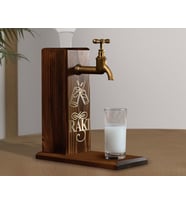 BK Gift Aynalı Altın Kabartma Musluklu Doğal Ceviz Ahşap Rakı Standı, Home Bar, İçecek Dispenseri, Ahşap İçecek Çeşmesi-3