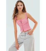 Fitted Kalıp Kolsuz Bluz Finike Dokuma Kare Yaka Yazlık Uzun Ömürlü Seçkin Malzeme (Pembe)