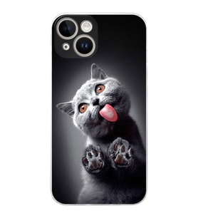PrintiFy iPhone 14 Plus ile Uyumlu Kedi 2 Kamera Korumalı Şeffaf Kılıf