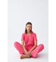 Akbeniz Kadın Kısa Kol Pamuk Penye Pijama Takım Fuşya 4213