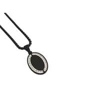 unisex zirkon taşlı plaka çelik kolye ucu (Siyah)