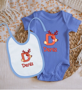 BK Kids Kişiye Özel İsimli Mavi %100 Pamuklu Kısa Kol Bebek Body Zıbın ve Mama Önlüğü Hediye Seti-10