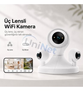 Uninet Üç Kameralı Wifi Iç Mekân Güvenlik Kamerası – Üçlü Görüntü, Uzaktan Izleme ve Gece Görüşü 355 Derece Ptz Kamera