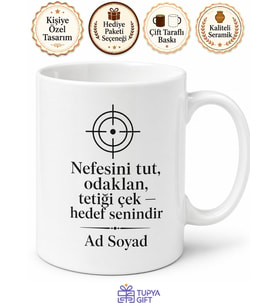 Atıcılık Sporcusuna Özel Hedefi Vuran Soğukkanlılık Temalı Kupa Bardak Hediye