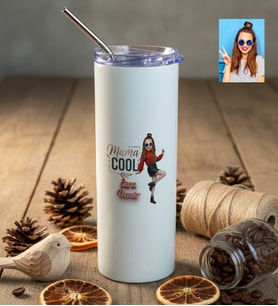 Kişiye Özel Karikatürlü Mama Cool Anneye Hediye Pipetli Çelik Matara Anneler Günü Hediyesi