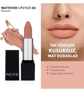 Cosmetics Mattever Lipstick 03 Ethereal Yarı Mat Saten Bitişli Ruj, Açık Nude