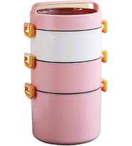 Bento 1800ml Lunchbox 3 Katlı Çelik Sefer Tası (Pembe)