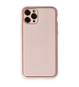 Apple İphone 11 Pro Max Kılıf Coco Deri Silikon Kapak - Pudra