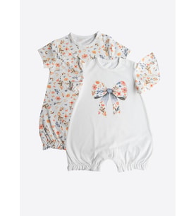 Organik Lulu 2'li Şort Tulum Beyaz