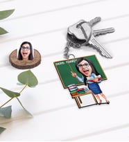 BK Gift Kişiye Özel Kadın Türkçe Öğretmeni Karikatürlü Ahşap Anahtarlık-1 (Beyaz)