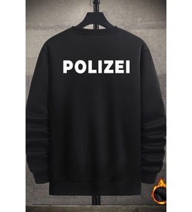 Unisex Polizei Baskılı Bisiklet Yaka Sweatshirt (Siyah)