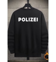 Unisex Polizei Baskılı Bisiklet Yaka Sweatshirt (Siyah)
