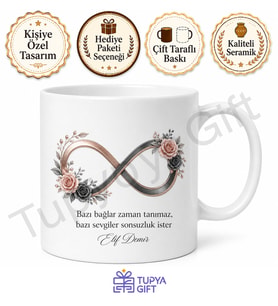 Sonsuzluk İşareti Temalı Baskılı Kupa Bardak Hediye Porselen Mug