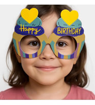 Cupcake Temalı Doğum Günü Renkli Karton Happy Birthday Gözlüğü 6 Adet