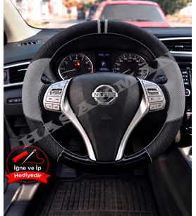 Nissan Pulsar C13 Dikme Direksiyon Kılıfı Delikli Deri Parlak Siyah Gri Detay Çift Yüzük ve Dikiş 2014-2018