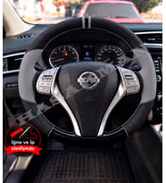 Nissan Pulsar C13 Dikme Direksiyon Kılıfı Delikli Deri Parlak Siyah Gri Detay Çift Yüzük ve Dikiş 2014-2018