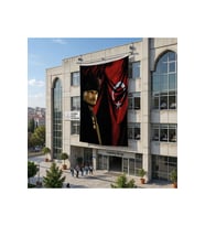 Türk Bayrağı Kalpaklı Atatürk Fotoğraflı Türkiye Bayrağı Poster Bayrak Raşel Kumaş 6x9 metre ATA46