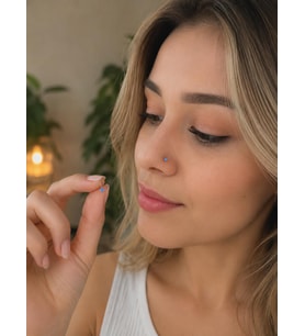 925 Ayar Gümüş Açık Mavi Taşlı Sarı Renk Burun Hızması Piercing Minimal L Şekilli Unisex Nose Stud