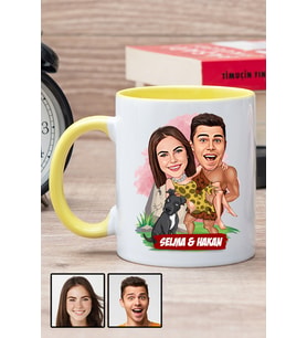Çiftlere Özel Komik Hediye Karikatürlü Sarı Kupa Bardak