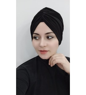Kadın Büzgülü Hazır Trend Siyah Bone