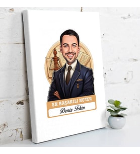 Kişiye Özel Hediye Karikatürlü En Başarılı Erkek Noter Kanvas Tablo