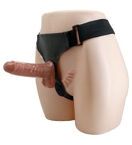 16 cm Belden Bağlamalı Çift Taraflı Yeni Nesil Titreşimli Strapon Dildo (Koyu Kahverengi)