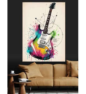 Renkli Elektro Gitar Sanatı Dekoratif Kanvas - Mdf Ahşap Tablo