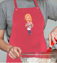 BK Gift Kişiye Özel Kadın Chef Karikatürlü Profesyonel Kırmızı Mutfak Önlüğü, Aşçı Önlüğü, Şef Önlüğü, Arkadaşa Hediye-3