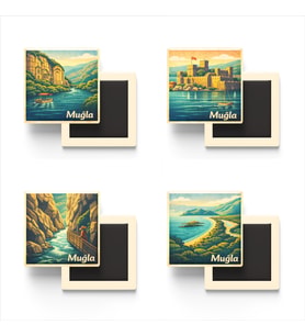 Muğla - Baskılı Buzdolap Magneti Kare - 9x9 cm - 4 Adet