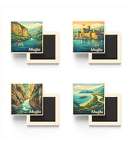 Muğla - Baskılı Buzdolap Magneti Kare - 9x9 cm - 4 Adet