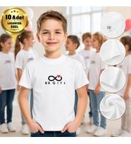 Logonuza Özel 10 Adet Beyaz Promosyon Çocuk Tişört - Pamuk Unisex Etkinlik Tişörtü