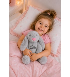 Kişiye Özel İsim Baskılı Uyku Arkadaşım Tavşan 45 cm Peluş Tavşan (GRİ)