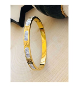 GOLD RENK TAŞLI CARTİER ÇELİK KELEPÇE 316L5784