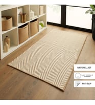 Ocean Home Textile Ekru Renk Balıksırtı Jüt Halı Kilim 80 x 150 cm (Capucino)