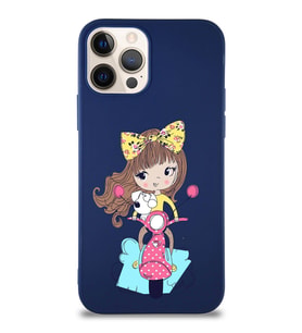 Apple iPhone 12 Pro Soft Premier Kapak Vespagirl Tasarımlı Silikon Kılıf - Lacivert (Şeffaf)