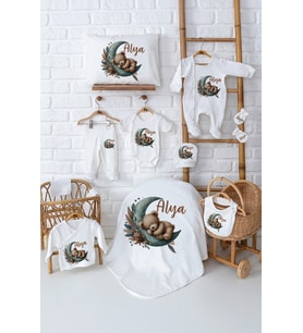 Pia Baby Premium Lüks 11’li İsim Baskılı Yenidoğan Kız Bebek Hediyesi Set 5002-00 (Ekru)