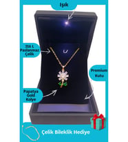 Işıklı Premium Kutuda  Işıltılı Papatya Çelik Kolye  Paslanmaz Kararmaz  Gold Renk hediye