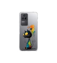 Poco F4 ile Uyumlu Splash Kedi Tasarımlı Şeffaf Silikon Kılıf