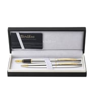 Scrikss Noble 35 Dolma Kalem ve Tükenmez Kalem İkili Set Krom-Altın 