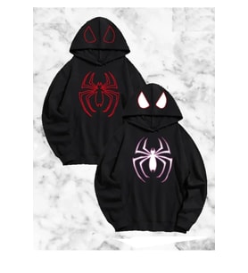 Sevgili Çift Kombini Örümcek Baskılı Kapüşonlu Sweatshirt Hoodie - Siyah