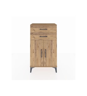 Arges Komodin Tek Raflı 2 Çekmeceli 2 Kapaklı 60x30x106 Çam-Çam