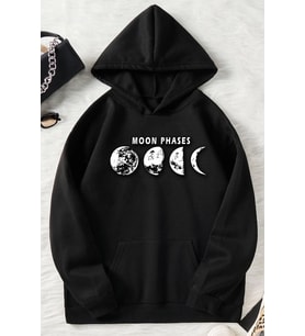Unisex Moon Phases Baskılı Sweatshirt (Siyah)
