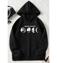 Unisex Moon Phases Baskılı Sweatshirt (Siyah)